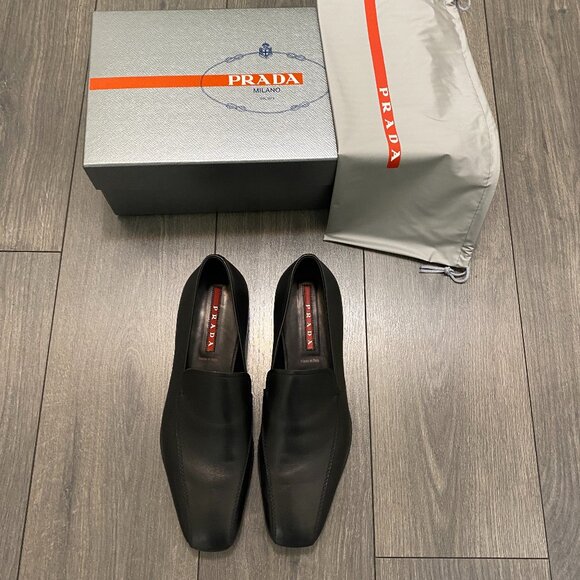 Prada Black Leather Rubber Sole Slip On Loafers Size 11